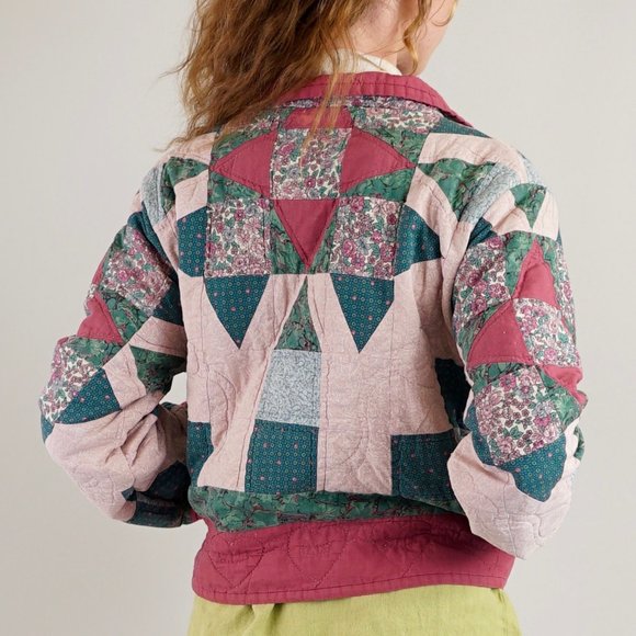 Hand Made Patchwork Quilt Jacket in Pink and Green - Picture 5 of 7
